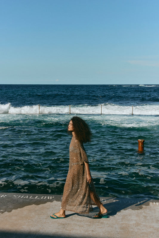 Ivette Sequin Midi Dress Mocha - size:MC:AU 6 / US 2