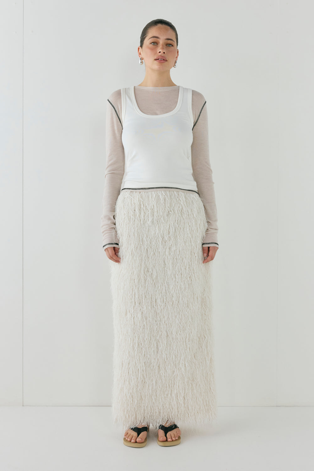 Devyn Fringe Midi Skirt White - size:Ruby:AU 6 / US 2