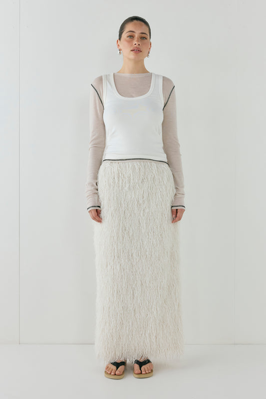 Devyn Fringe Midi Skirt White - size:Carol:AU 6 / US 2