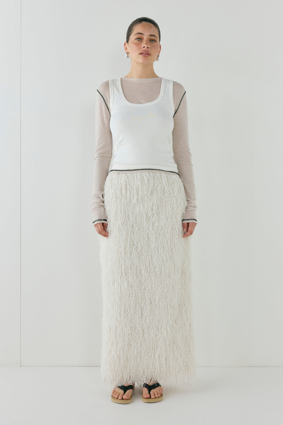 Devyn Fringe Midi Skirt White - size:Ruby:AU 6 / US 2