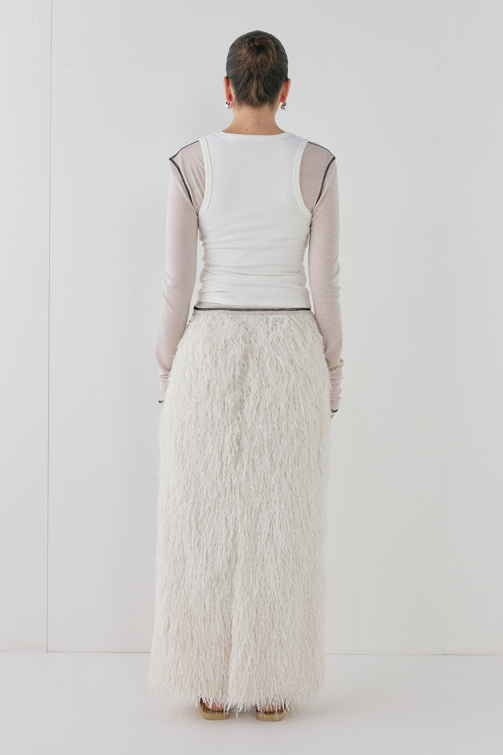 Devyn Fringe Midi Skirt White