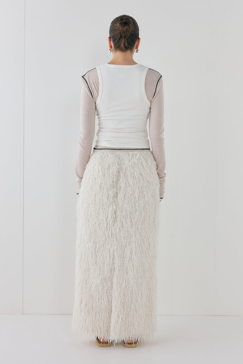 Devyn Fringe Midi Skirt White