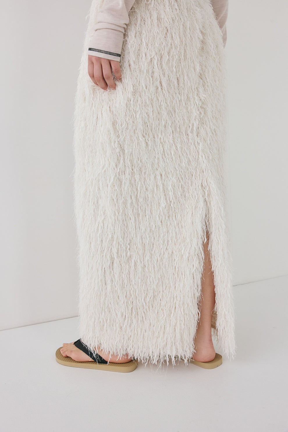 Devyn Fringe Midi Skirt White