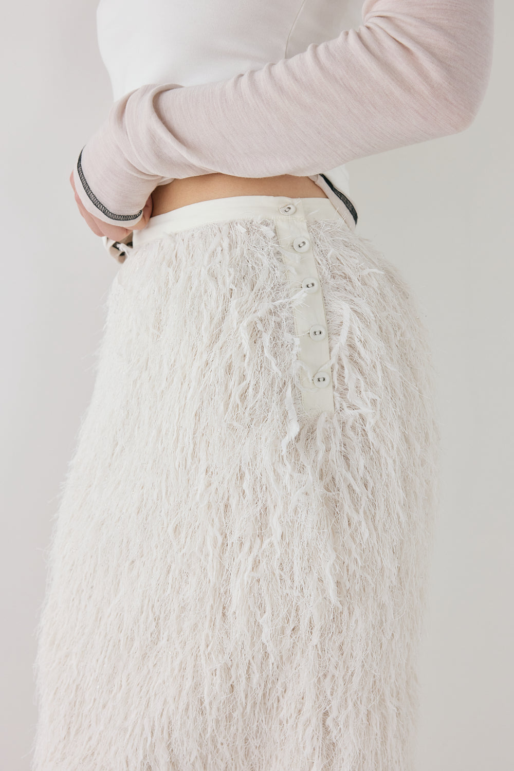 Devyn Fringe Midi Skirt White