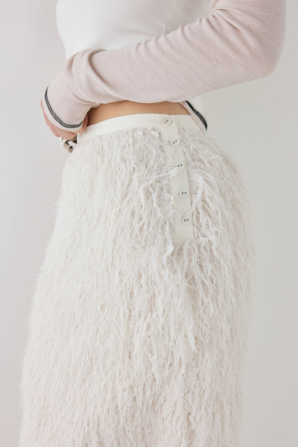 Devyn Fringe Midi Skirt White