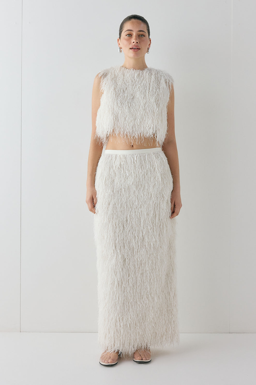 Devyn Fringe Midi Skirt White