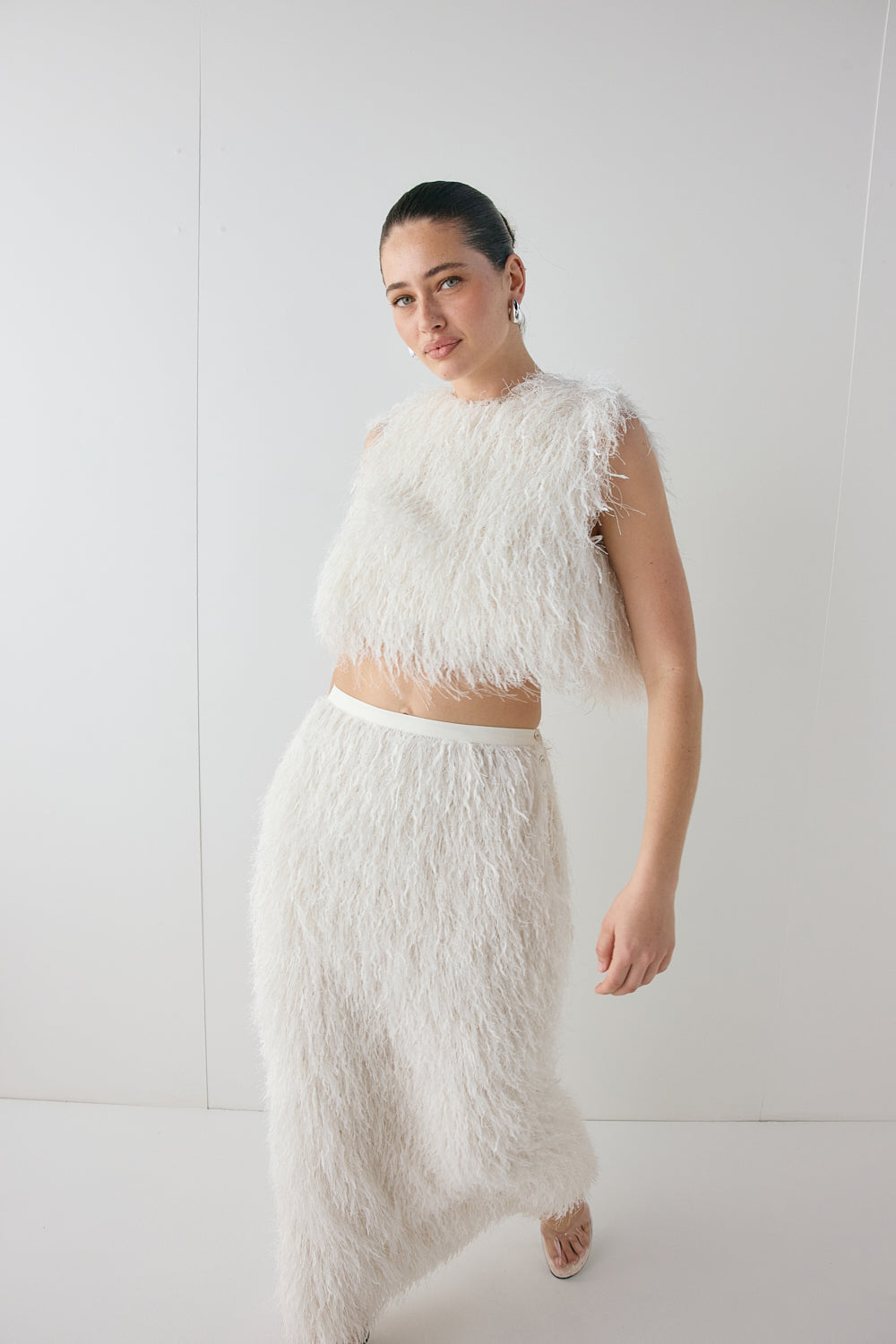 Devyn Fringe Midi Skirt White