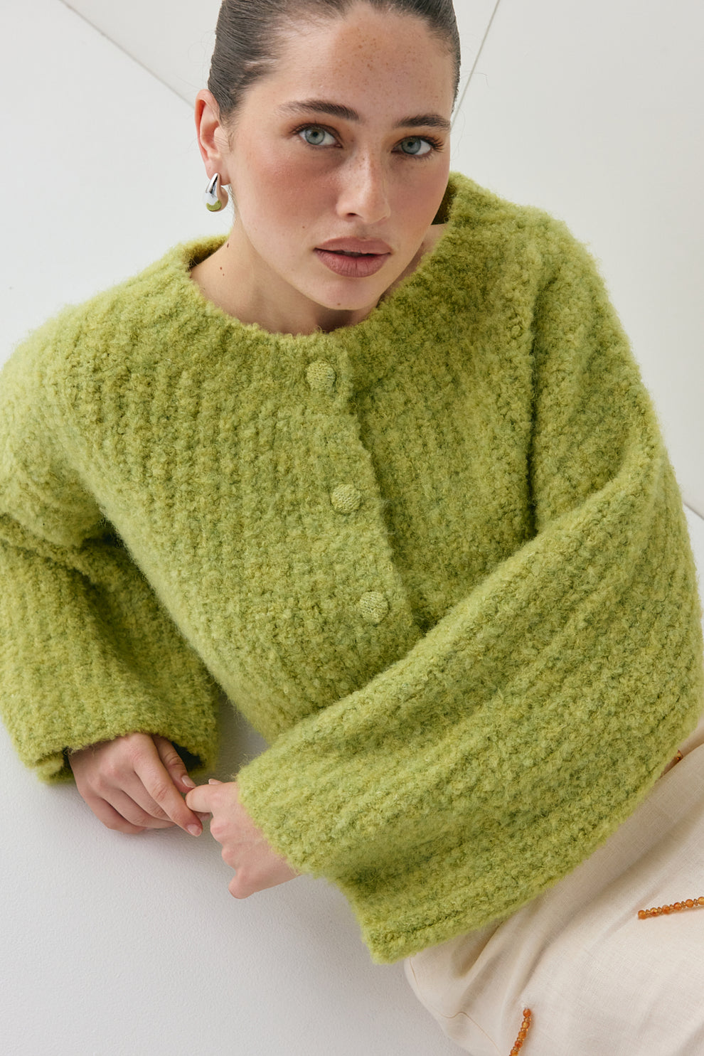 Lacy Knit Cardigan Lime