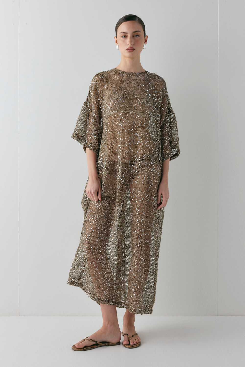 Ivette Sequin Midi Dress Mocha - size:Carol:AU 6 / US 2