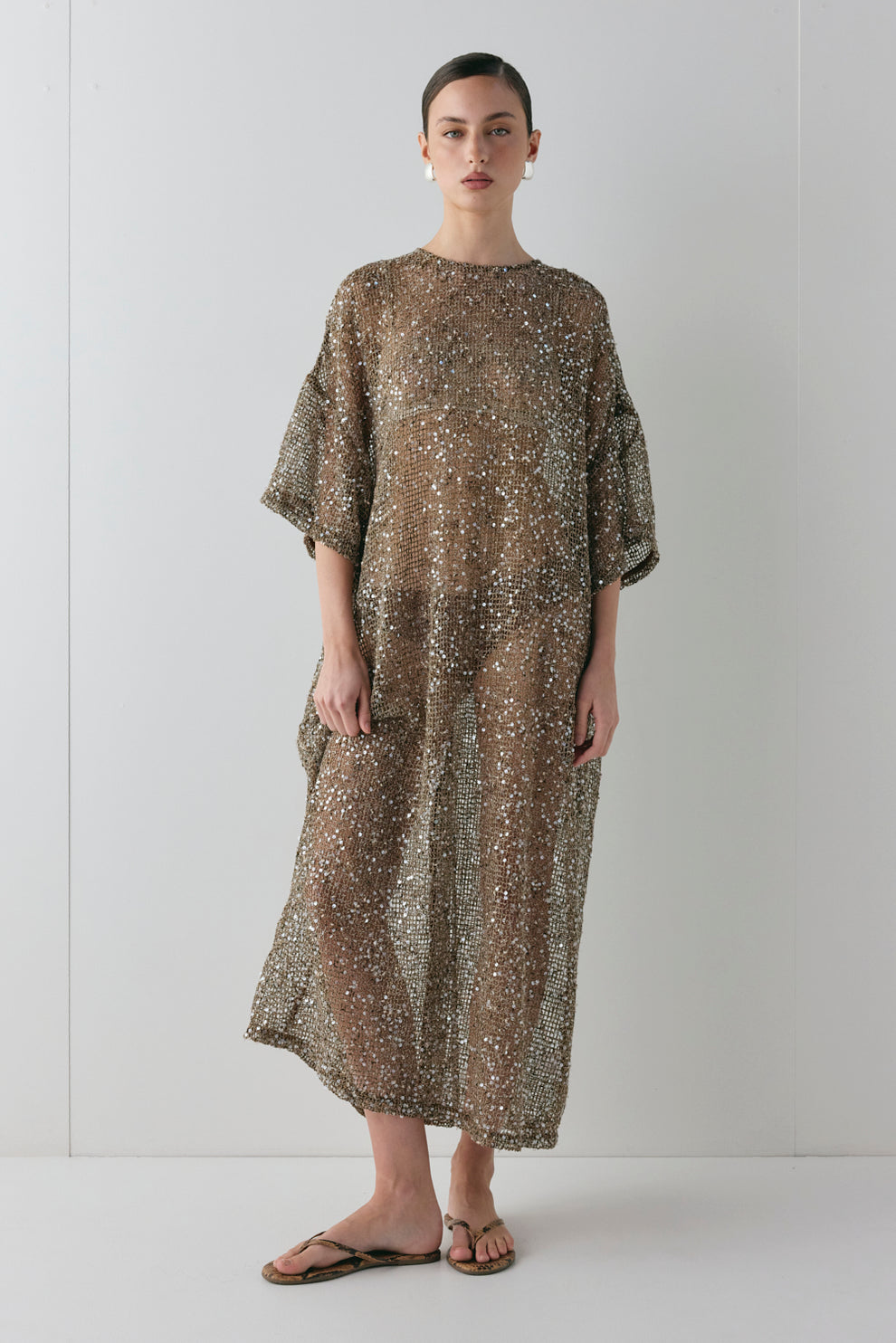 Ivette Sequin Midi Dress Mocha - size:Carol:AU 6 / US 2