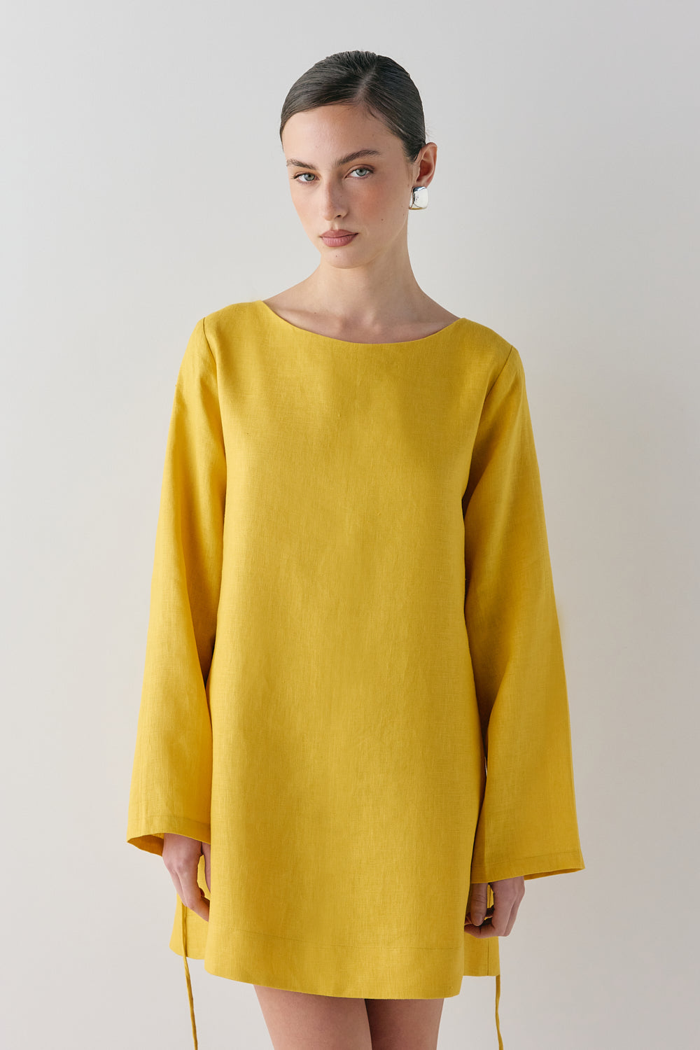 Sabine Linen Mini Dress Mustard