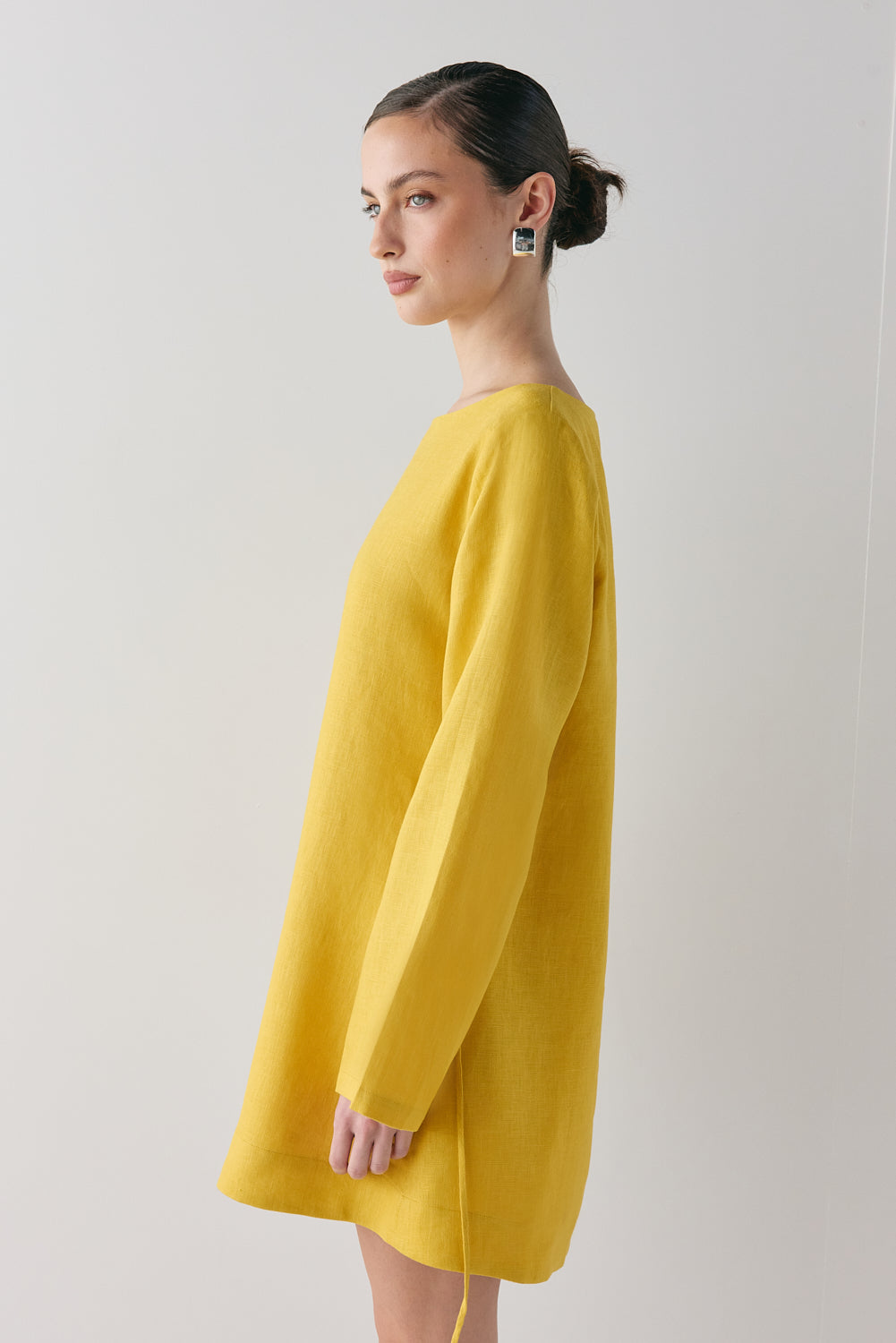 Sabine Linen Mini Dress Mustard