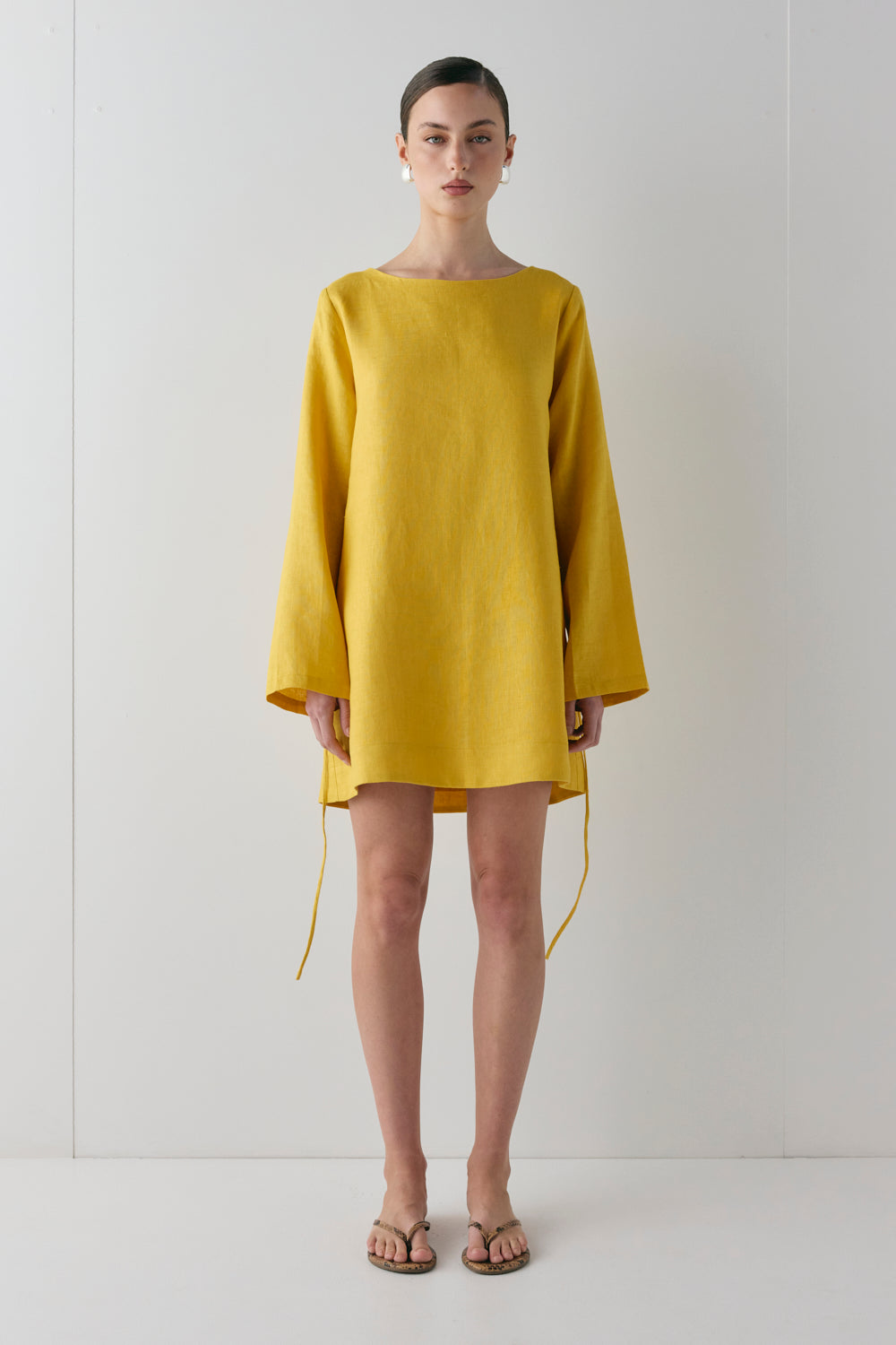 Sabine Linen Mini Dress Mustard
