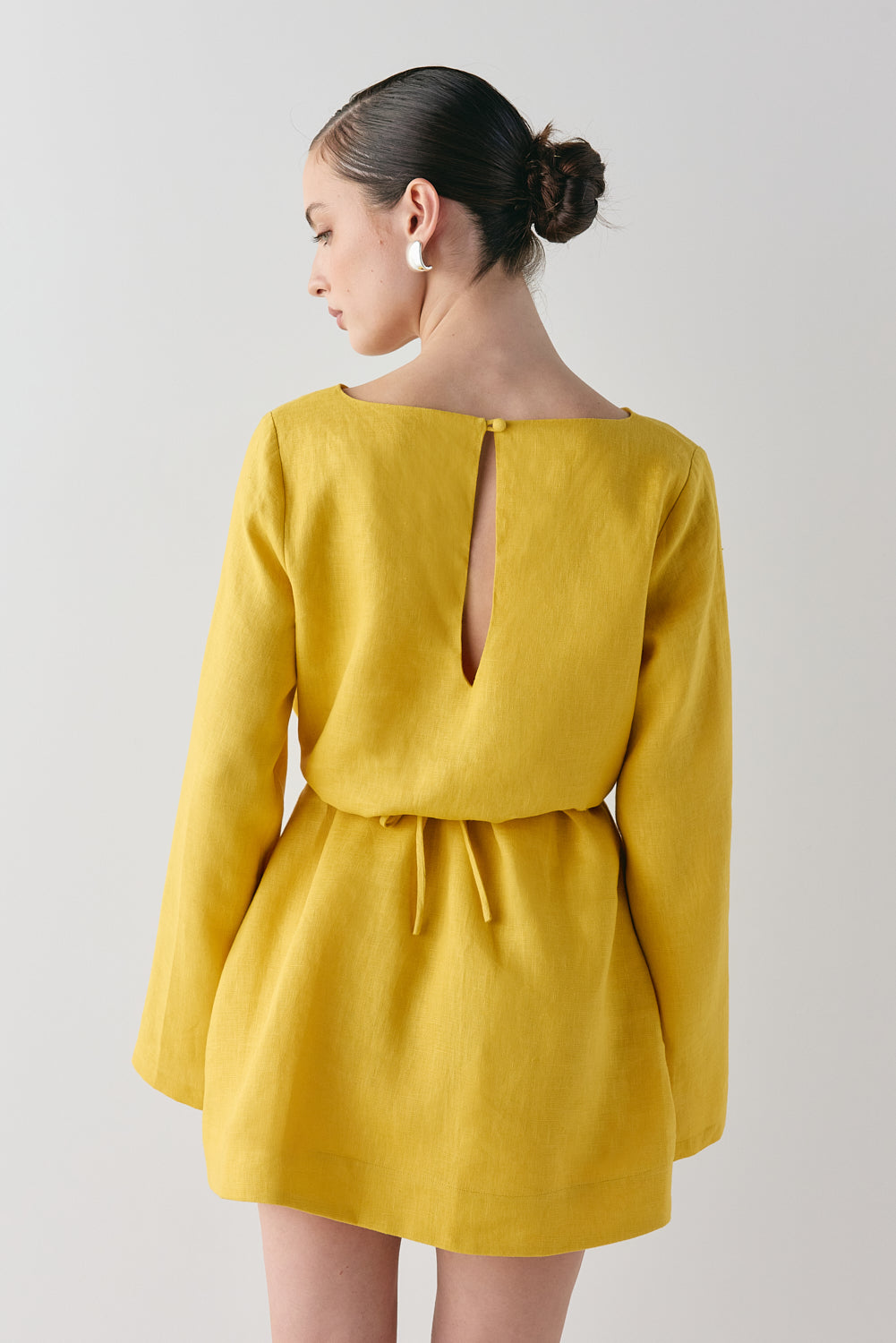 Sabine Linen Mini Dress Mustard