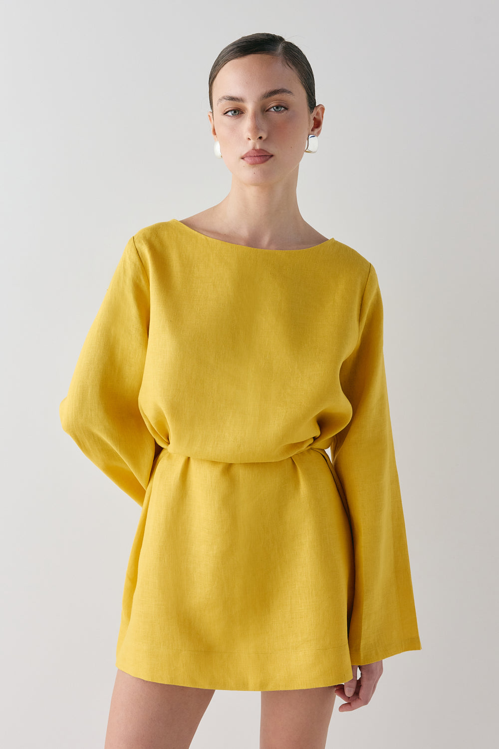 Sabine Linen Mini Dress Mustard