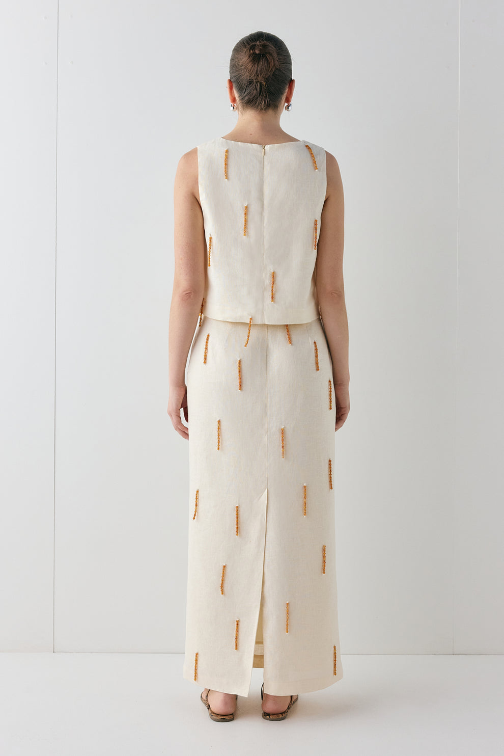 Devyn Linen Midi Skirt Cream