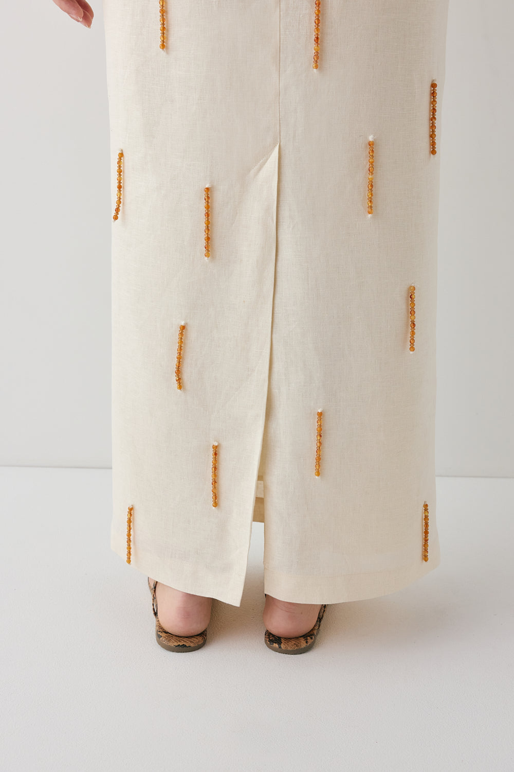 Devyn Linen Midi Skirt Cream