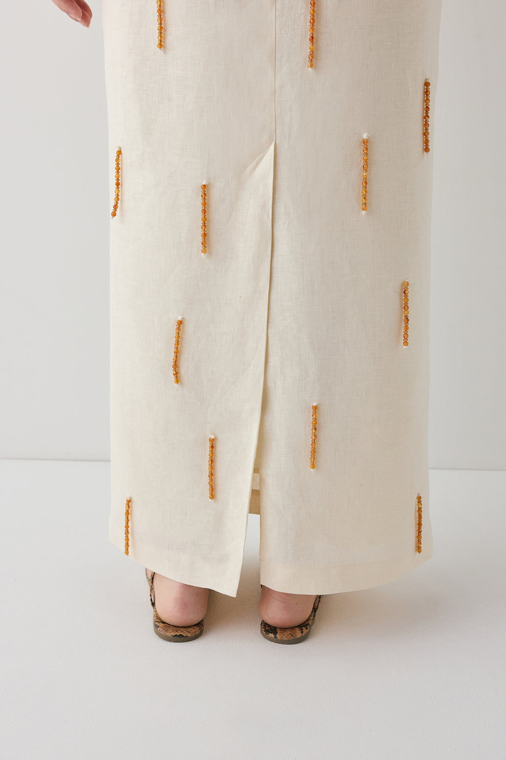 Devyn Linen Midi Skirt Cream