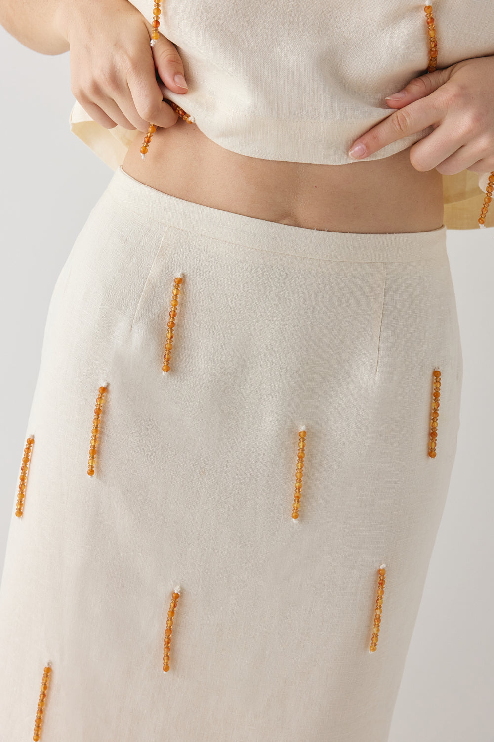 Devyn Linen Midi Skirt Cream