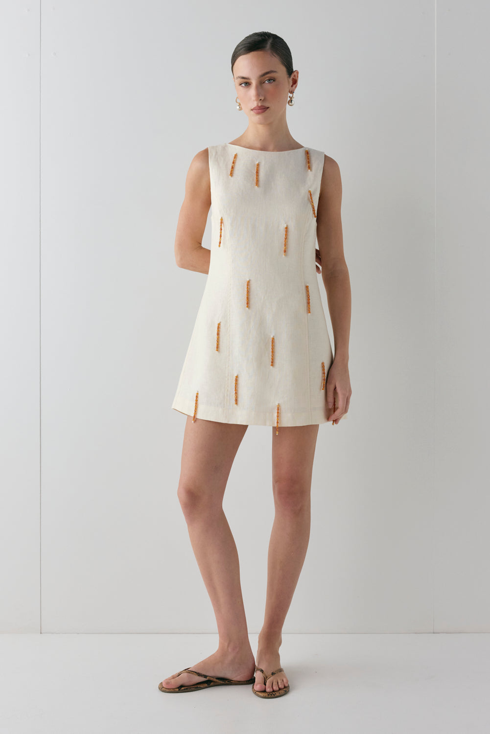Anisa Linen Mini Dress Cream