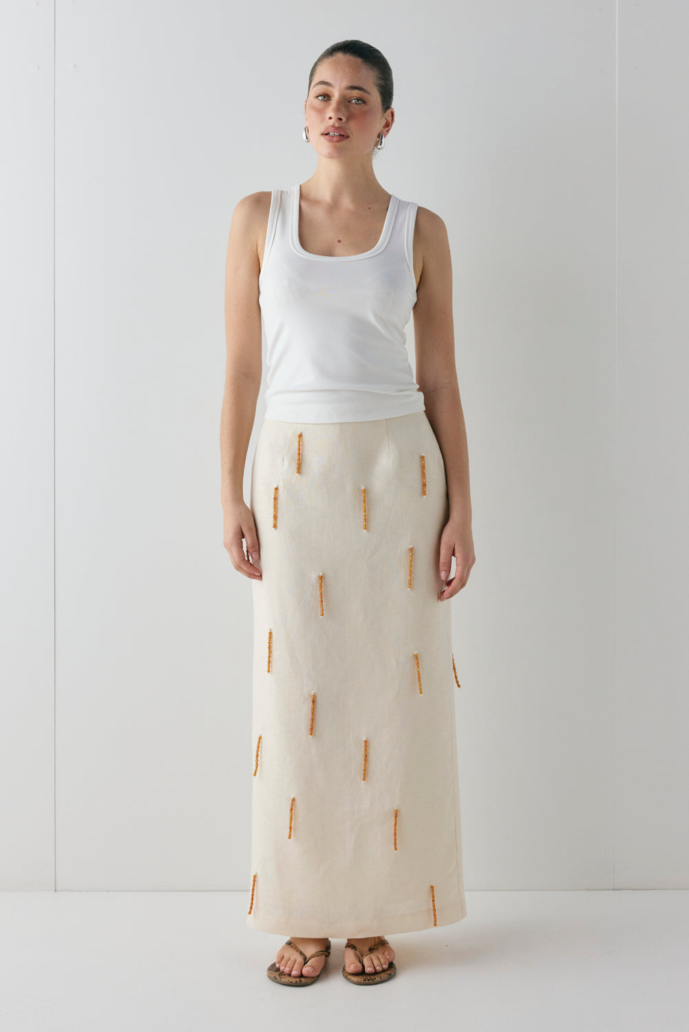 Devyn Linen Midi Skirt Cream - size:Ruby:AU 6 / US 2