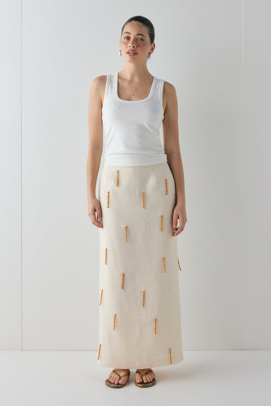 Devyn Linen Midi Skirt Cream - size:Ruby:AU 6 / US 2