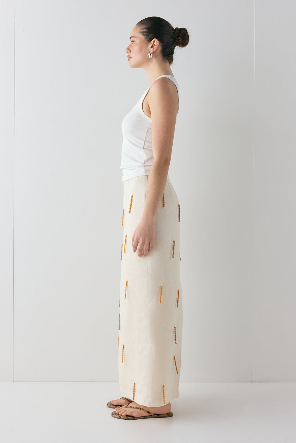 Devyn Linen Midi Skirt Cream