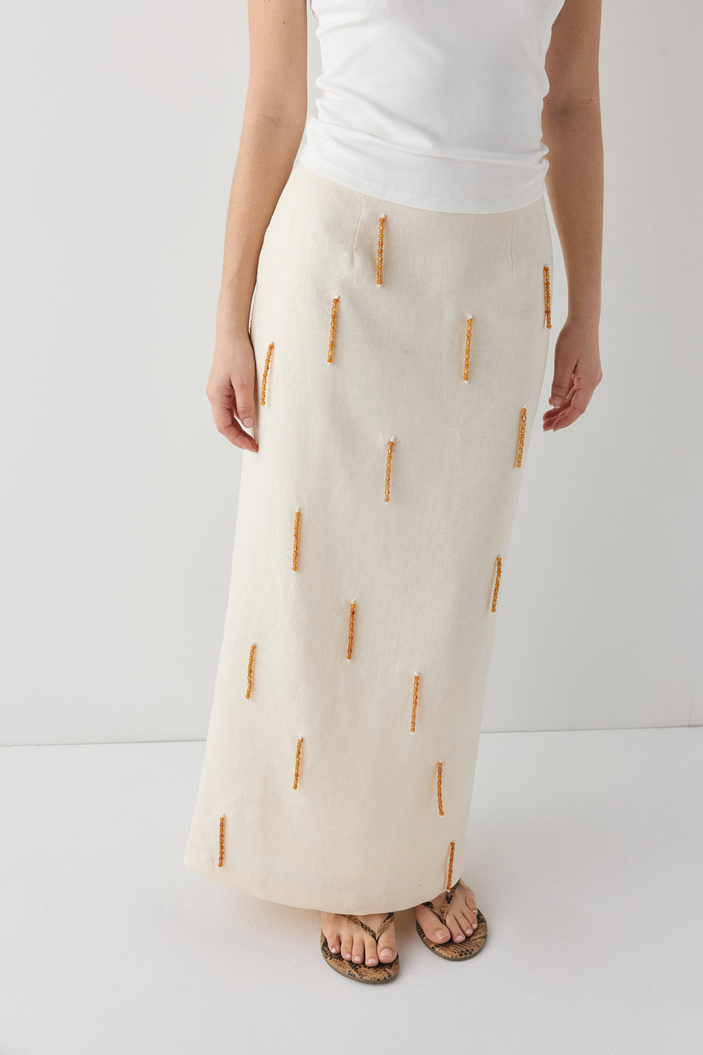 Devyn Linen Midi Skirt Cream