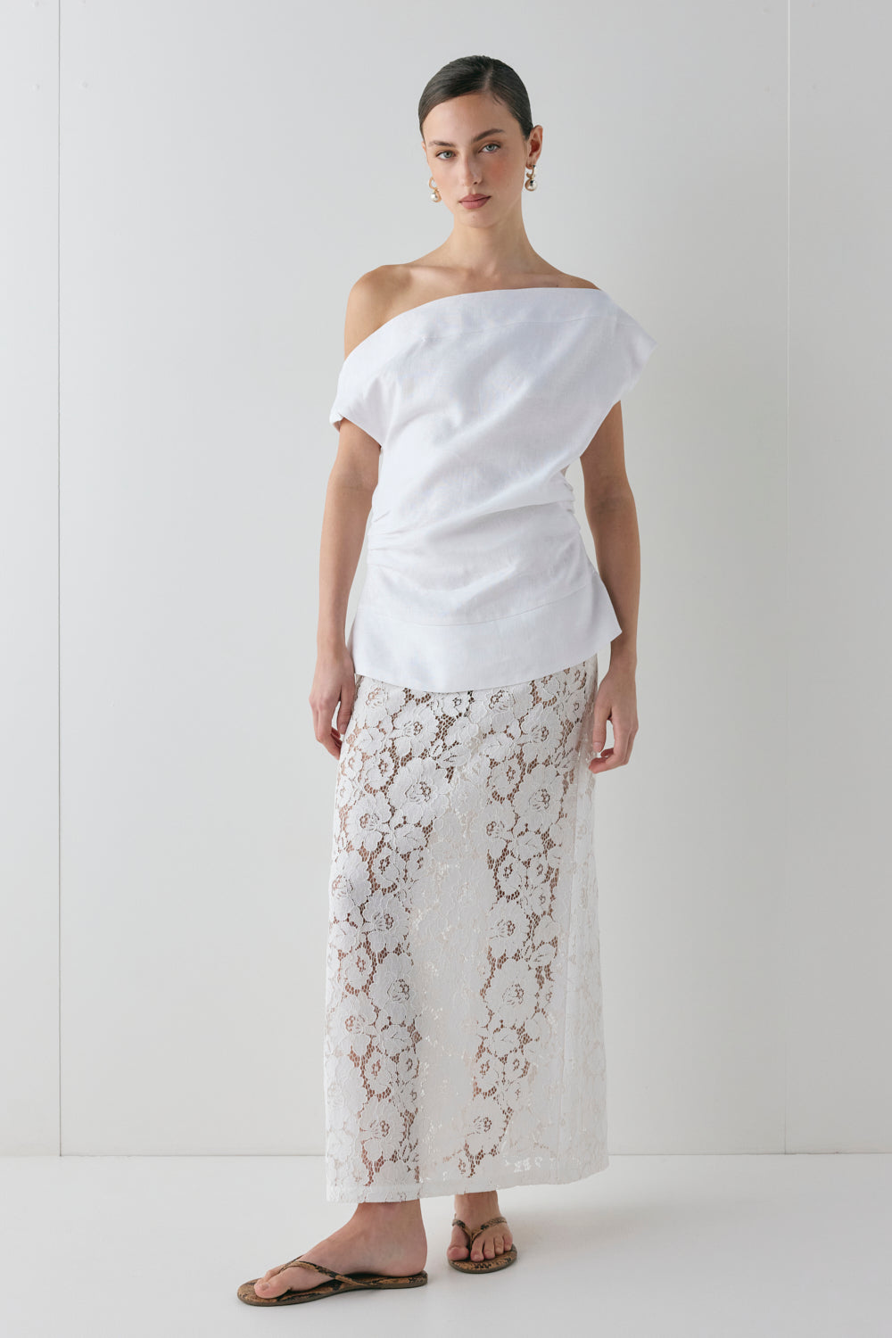 Devyn Lace Midi Skirt White