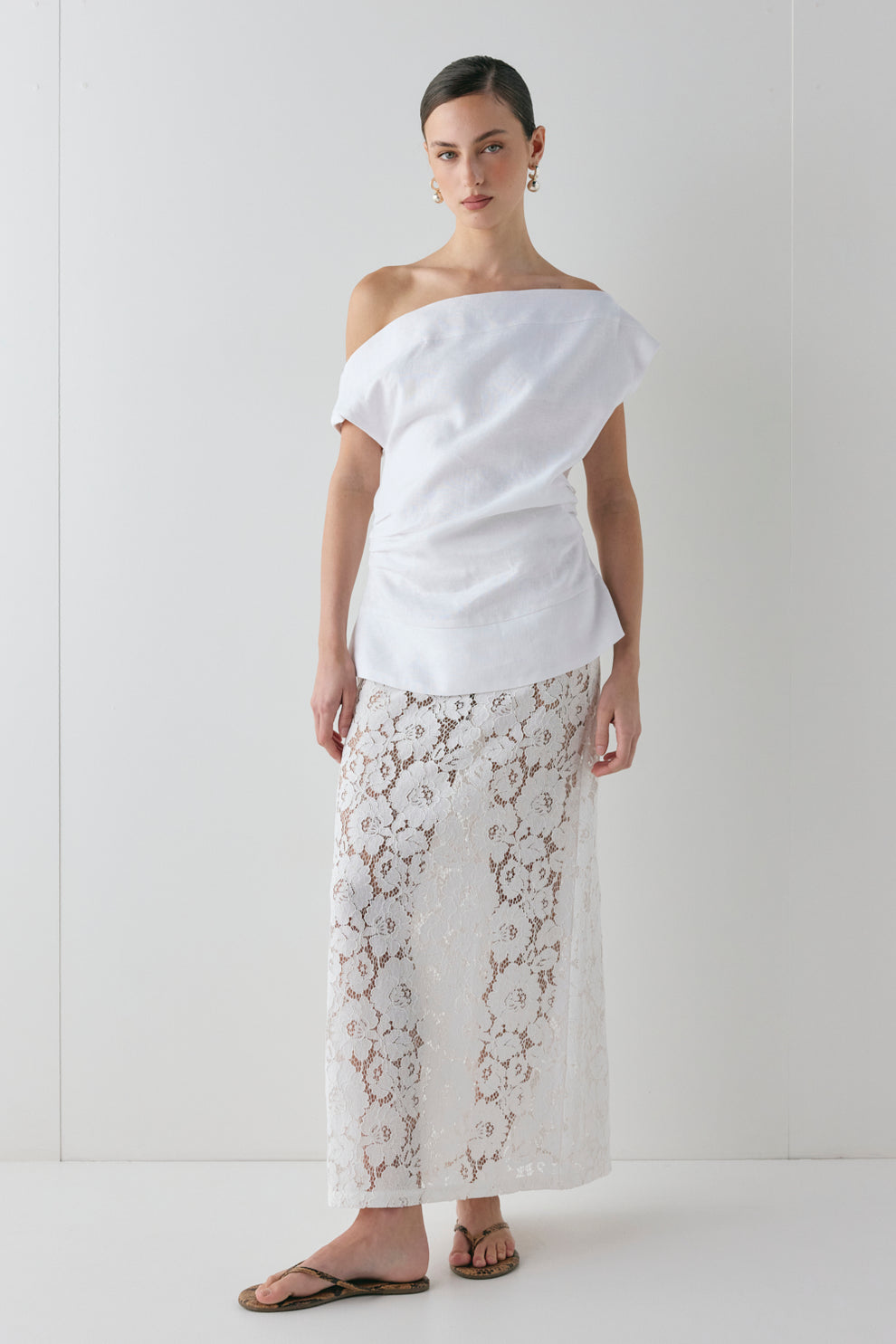 Devyn Lace Midi Skirt White