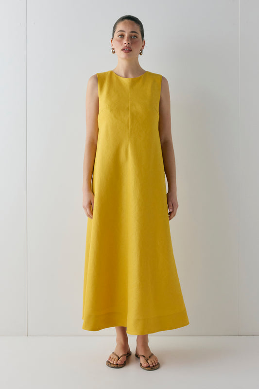 Marina Linen Midi Dress Mustard - size:Ruby:AU 6 / US 2