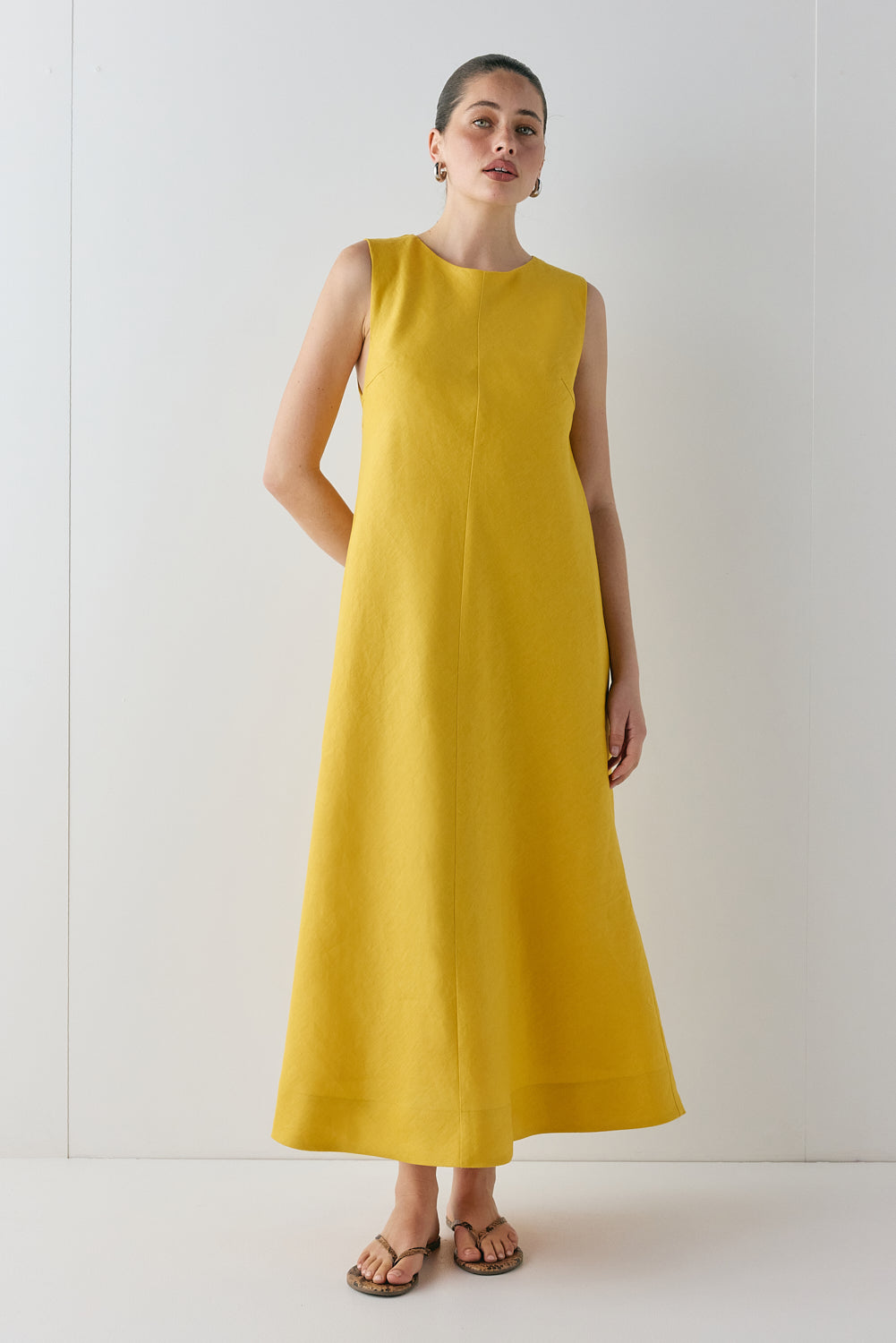 Marina Linen Midi Dress Mustard