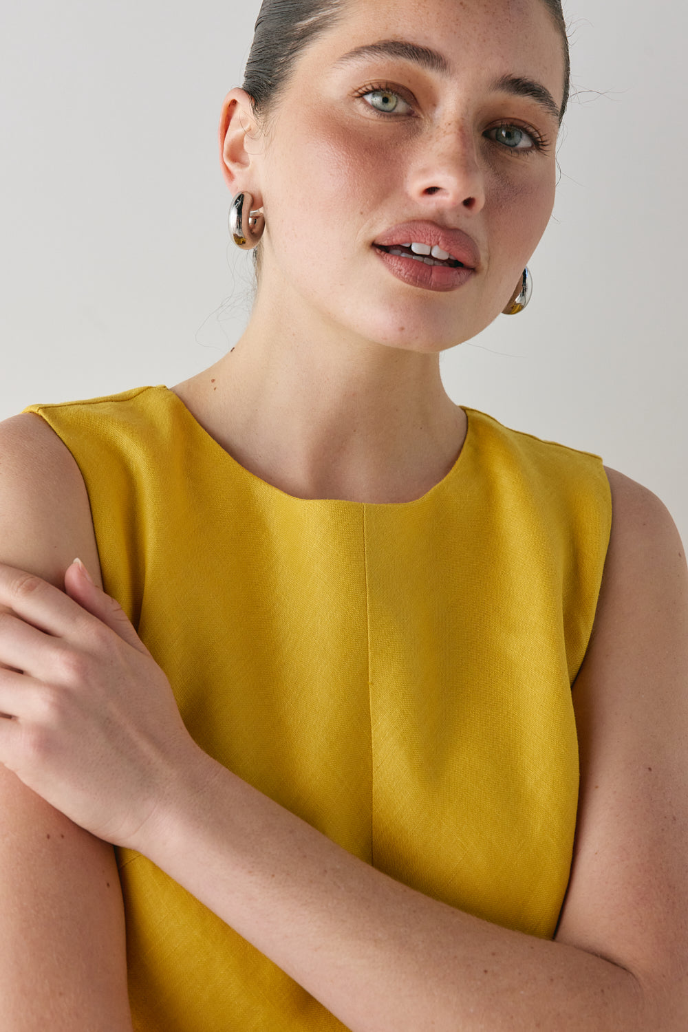 Marina Linen Midi Dress Mustard