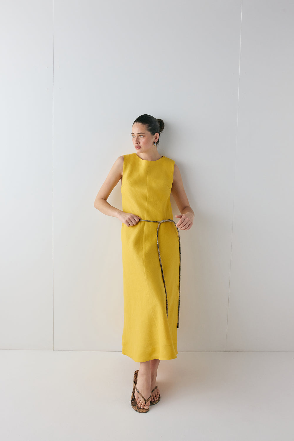 Marina Linen Midi Dress Mustard