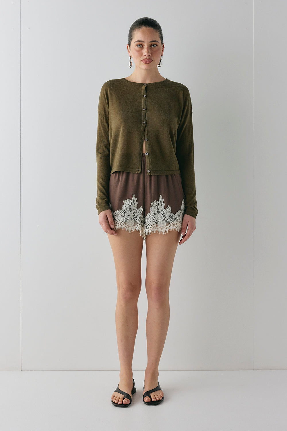 Monikh Lace Shorts Chocolate