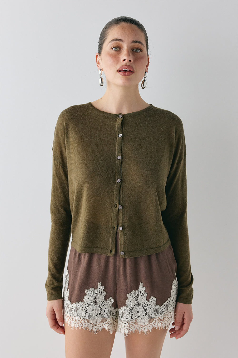 Sanne Knit Cardigan Khaki - size:Ruby:AU 6 / US 2