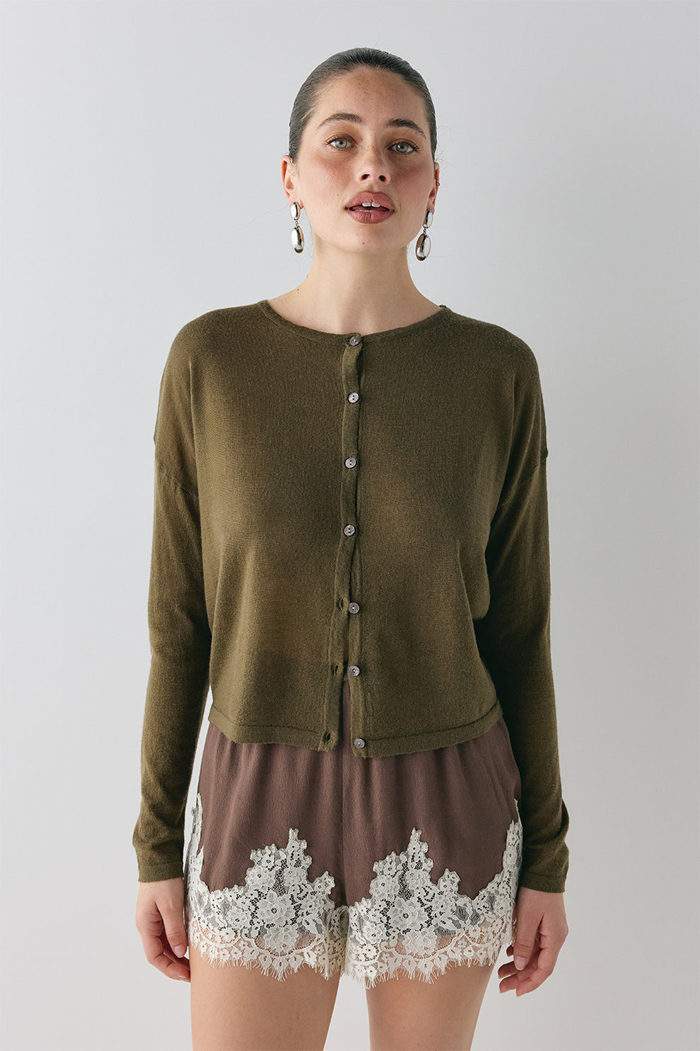 Sanne Knit Cardigan Khaki - size:Ruby:AU 6 / US 2