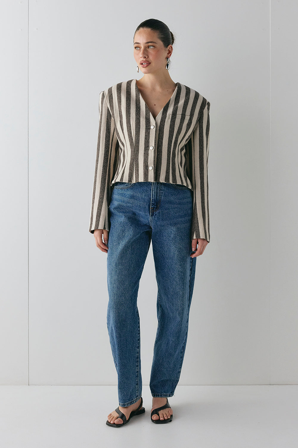 Nerida Blazer Charcoal Stripe