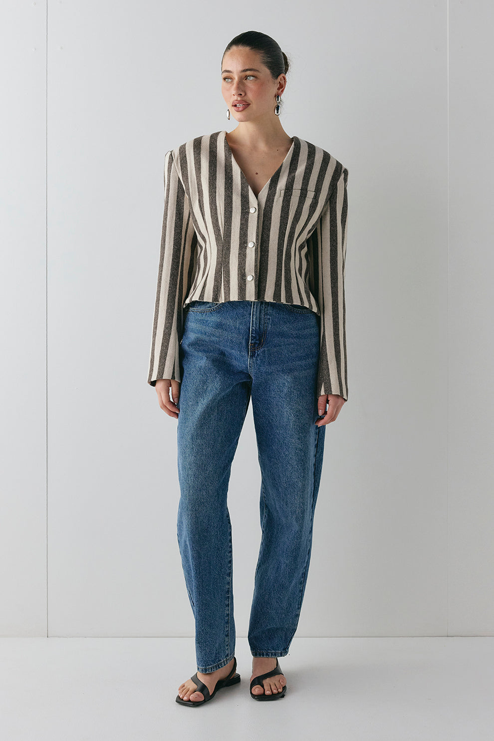 Nerida Blazer Charcoal Stripe