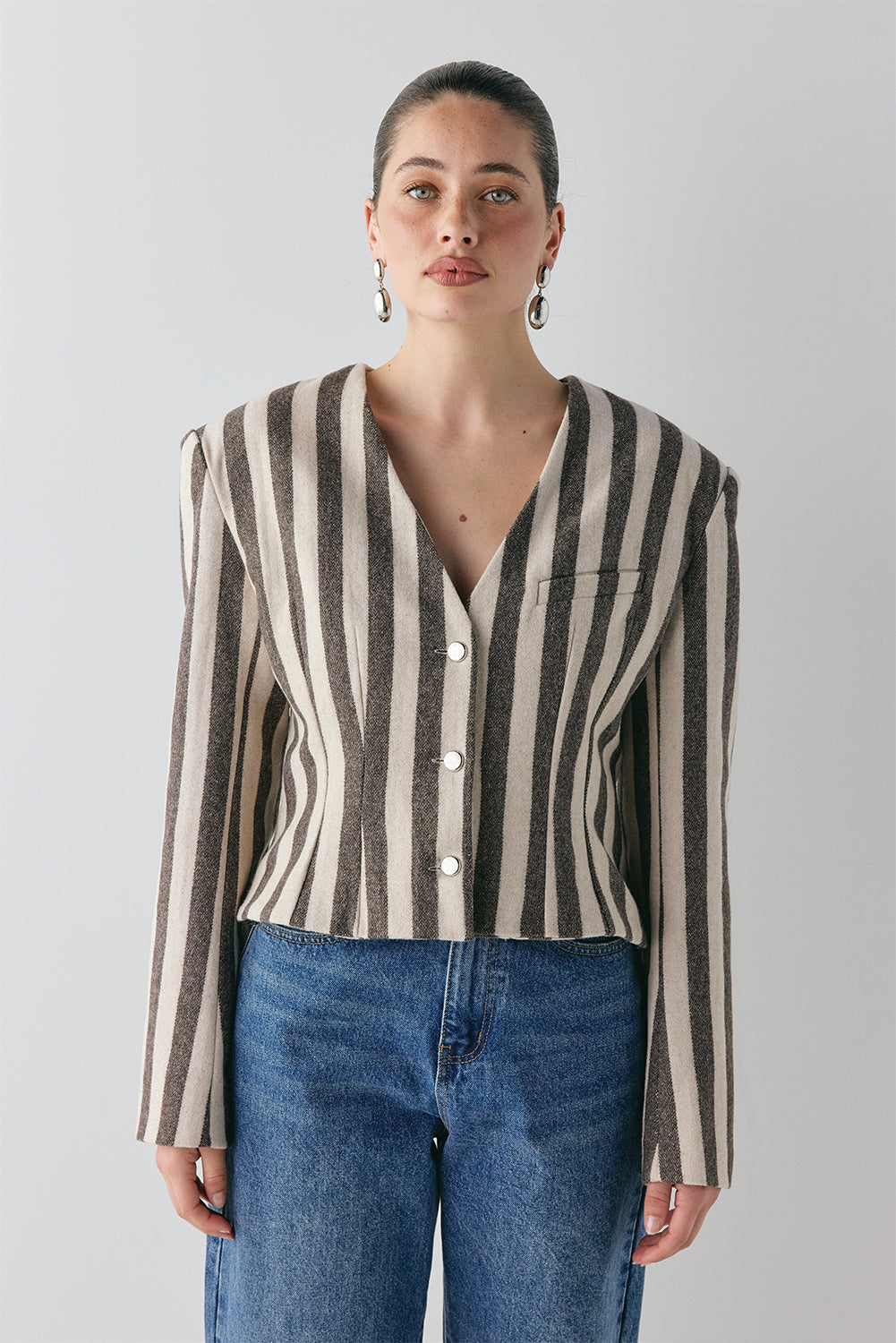 Nerida Blazer Charcoal Stripe