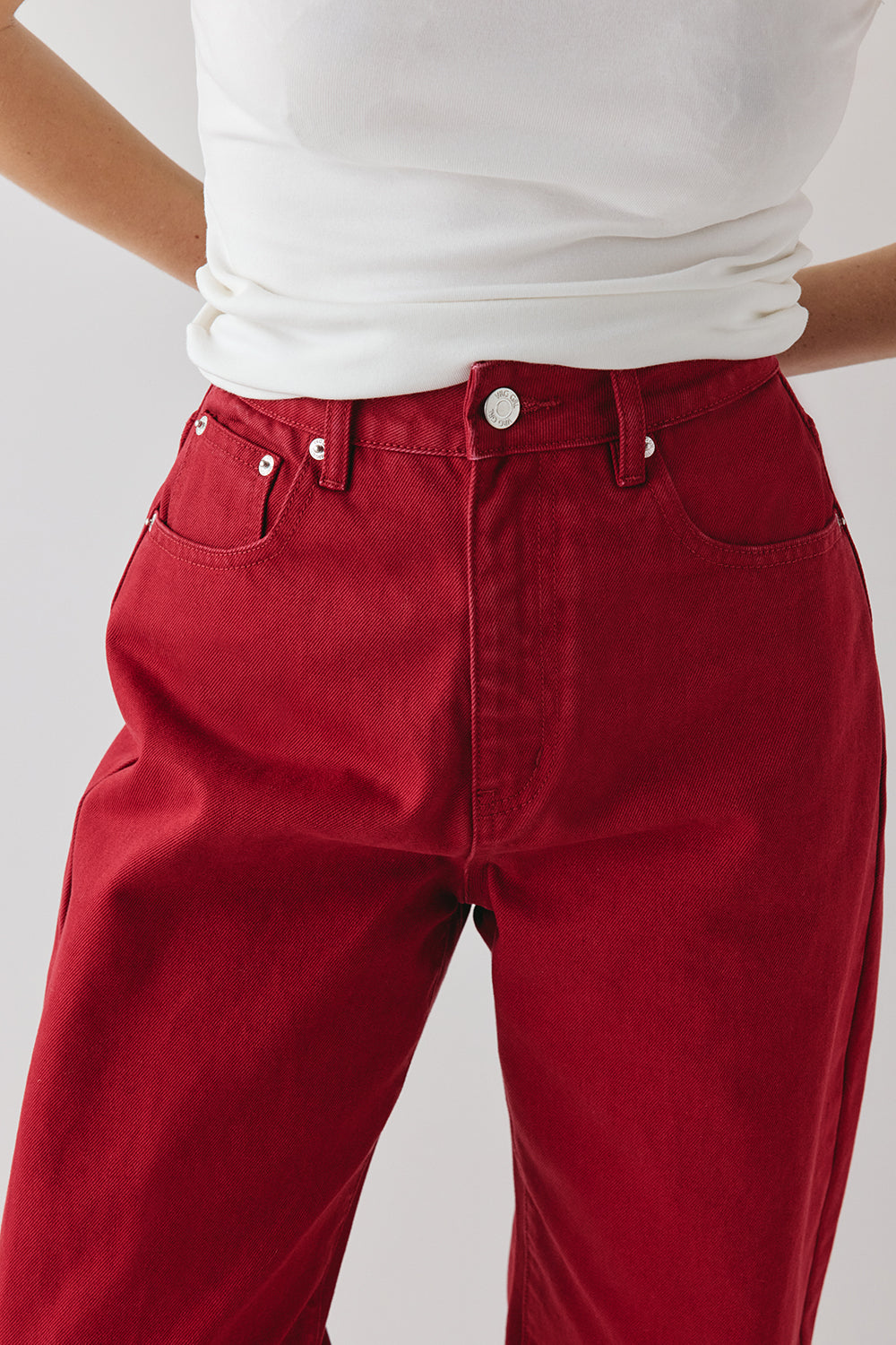 Lex Mid Rise Barrel Jeans Red – VRG GRL