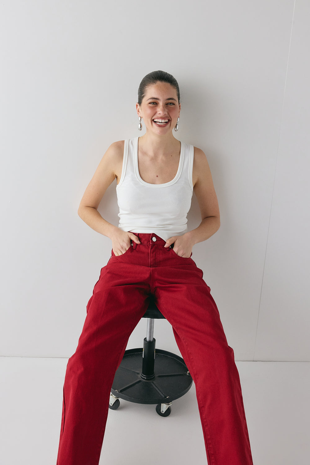Lex Mid Rise Barrel Jeans Red – VRG GRL