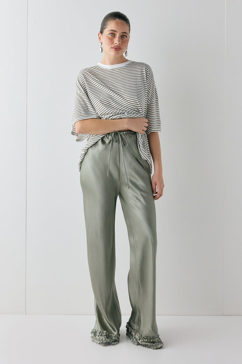 Citara Satin Pants Khaki - size:Ruby:AU 6 / US 2