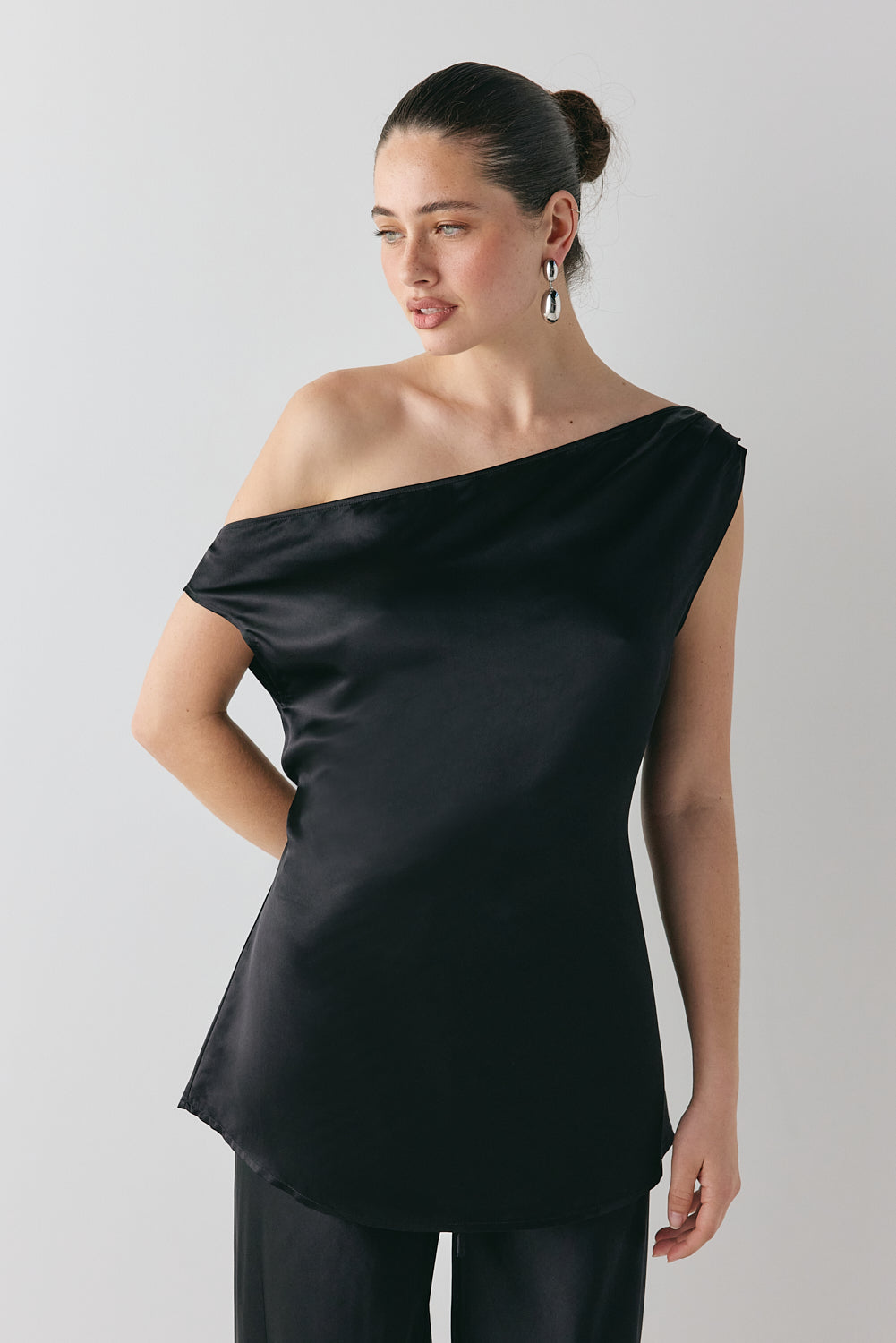 Camille Satin Tunic Top Black