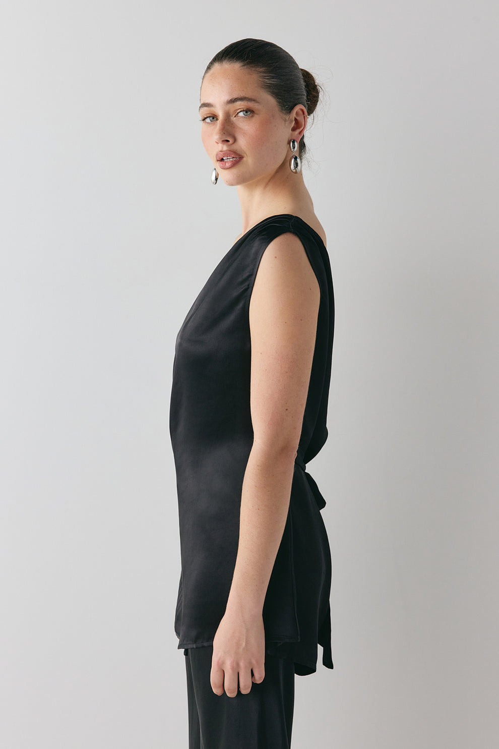 Camille Satin Tunic Top Black