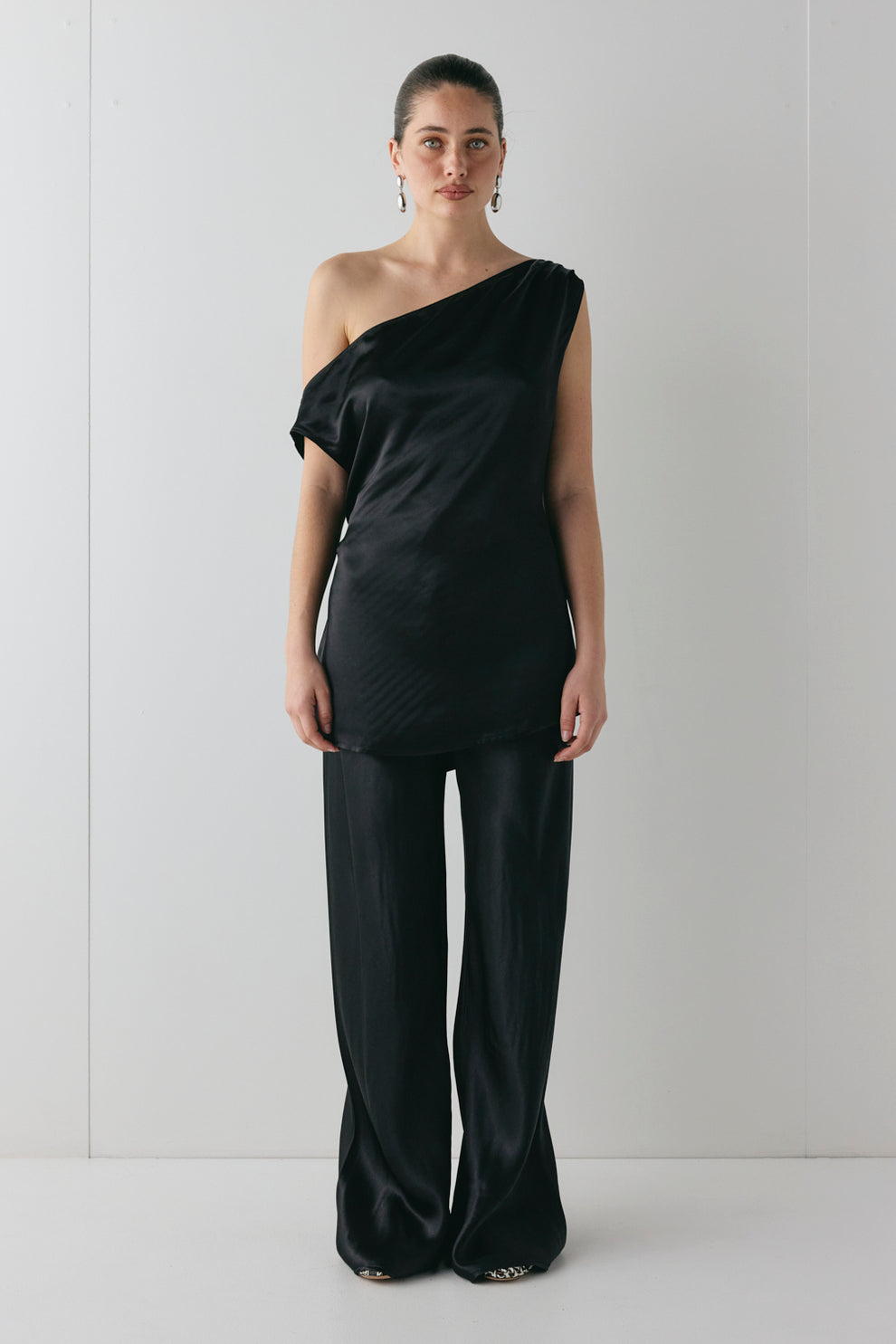 Camille Satin Tunic Top Black