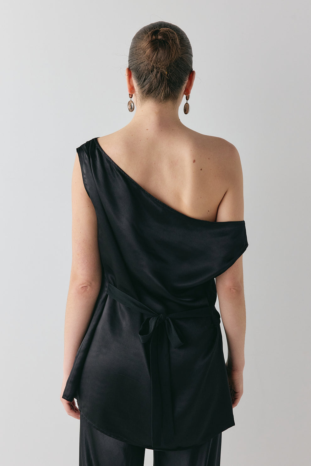 Camille Satin Tunic Top Black