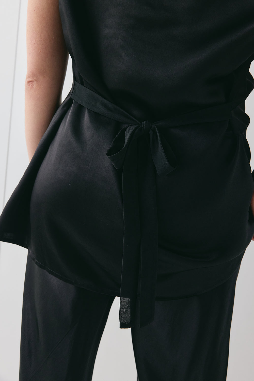 Camille Satin Tunic Top Black