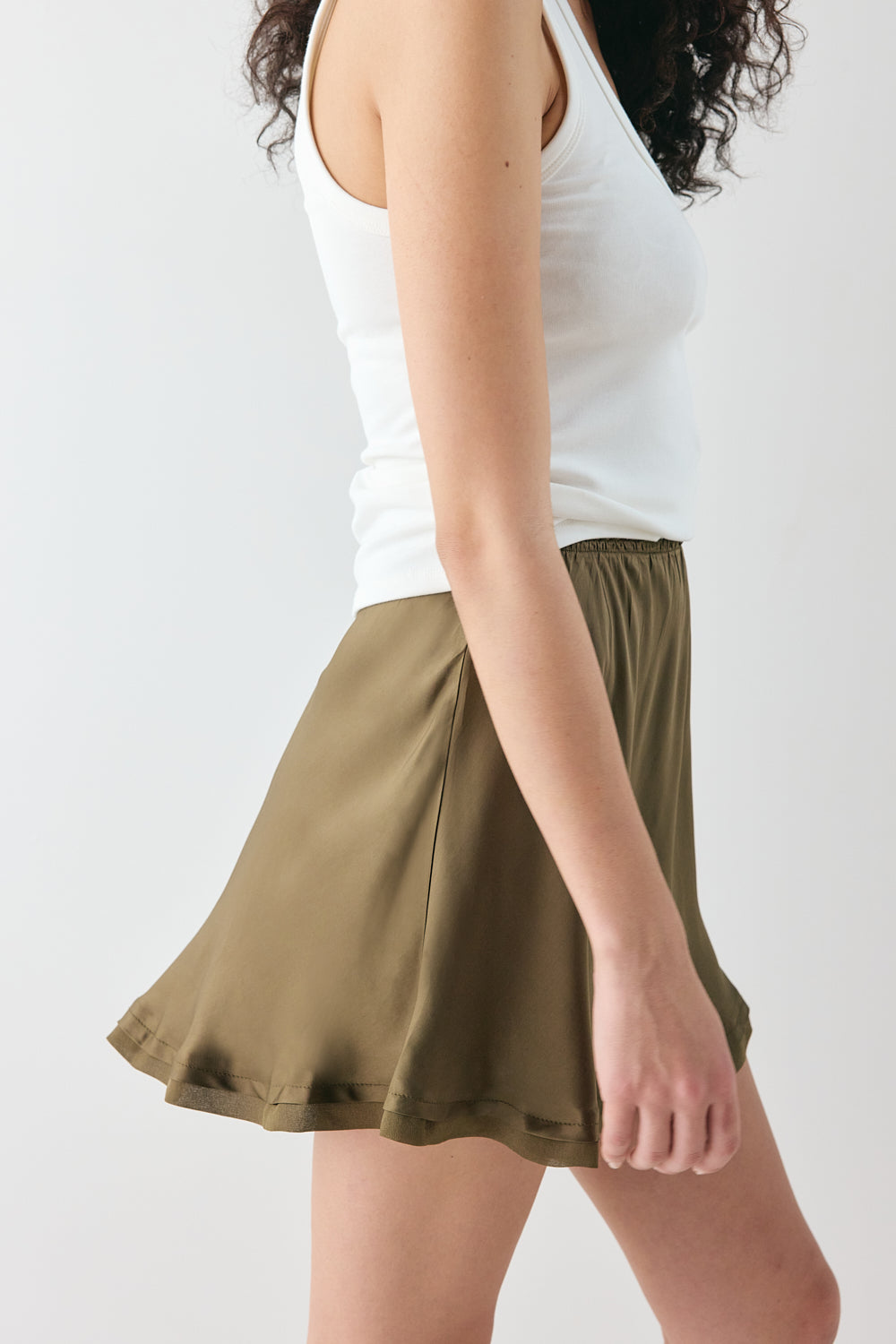 Vintage Lover Satin Bias Mini Skirt Khaki