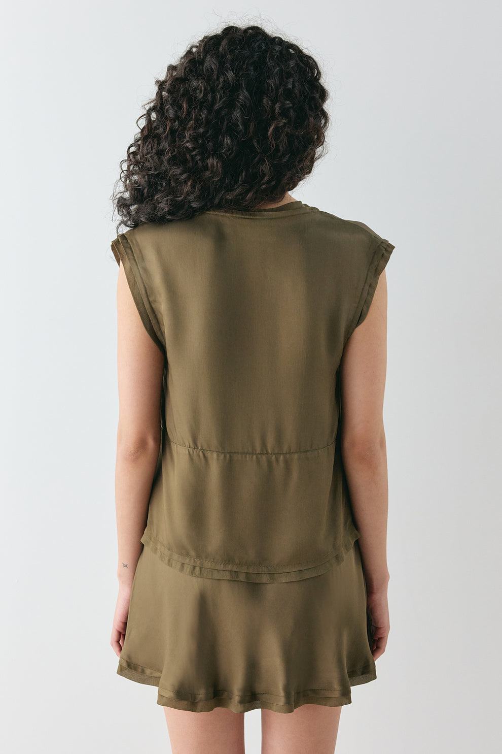 Flores Satin Top Khaki